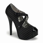 TEEZE-23 - BLACK PIN-STRIPE SATIN CRISS-CROSS STRAP PUMP